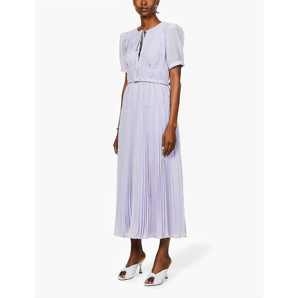 NWOT Self Portrait Lavender Pleated Chiffon Fairy Midi Dress